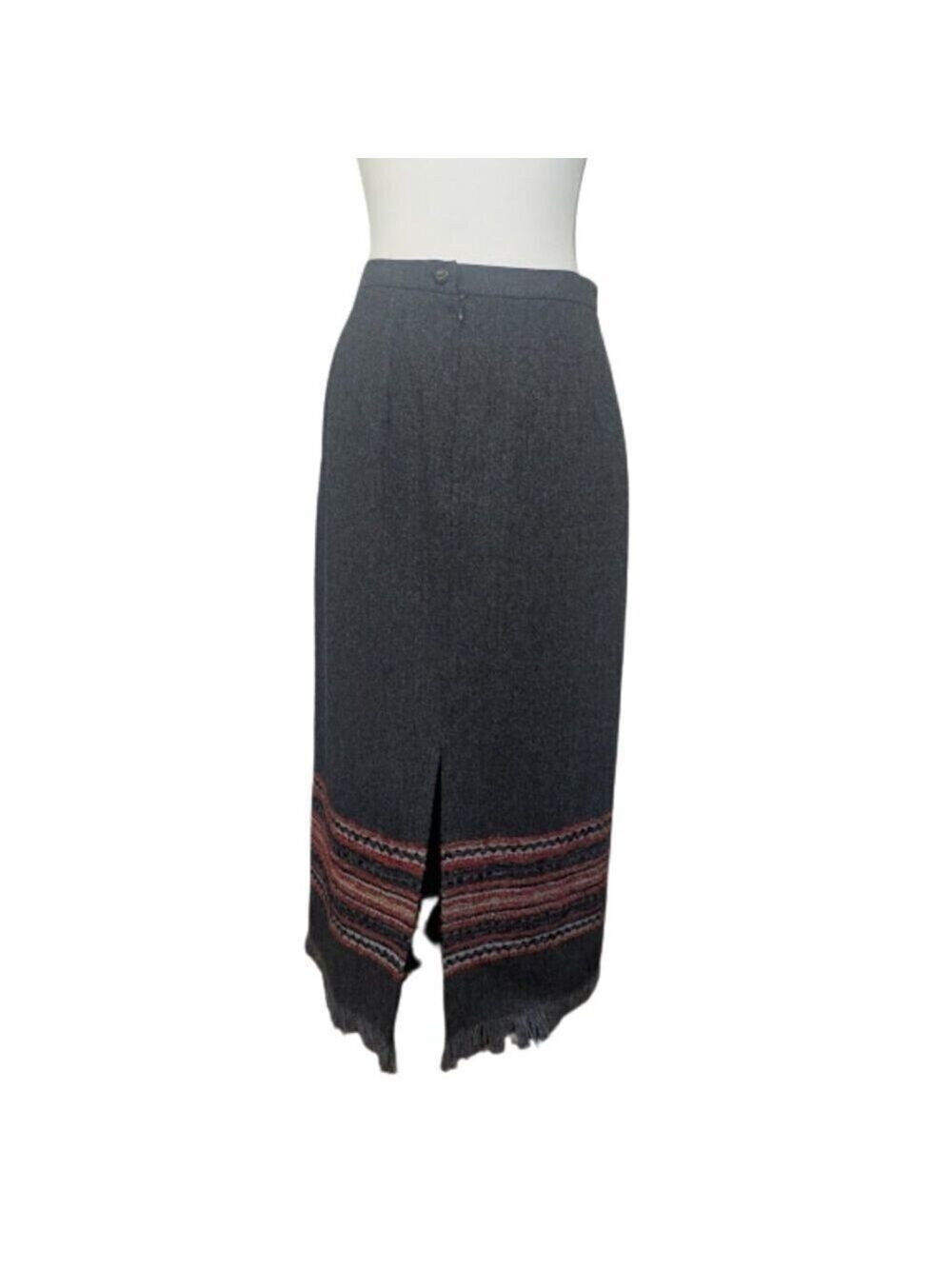 Sag Harbor Fringe-Hem Blanket Stripe Tweed Pencil Skirt Lined Gray Multi *Sz 6P - Picture 6 of 11